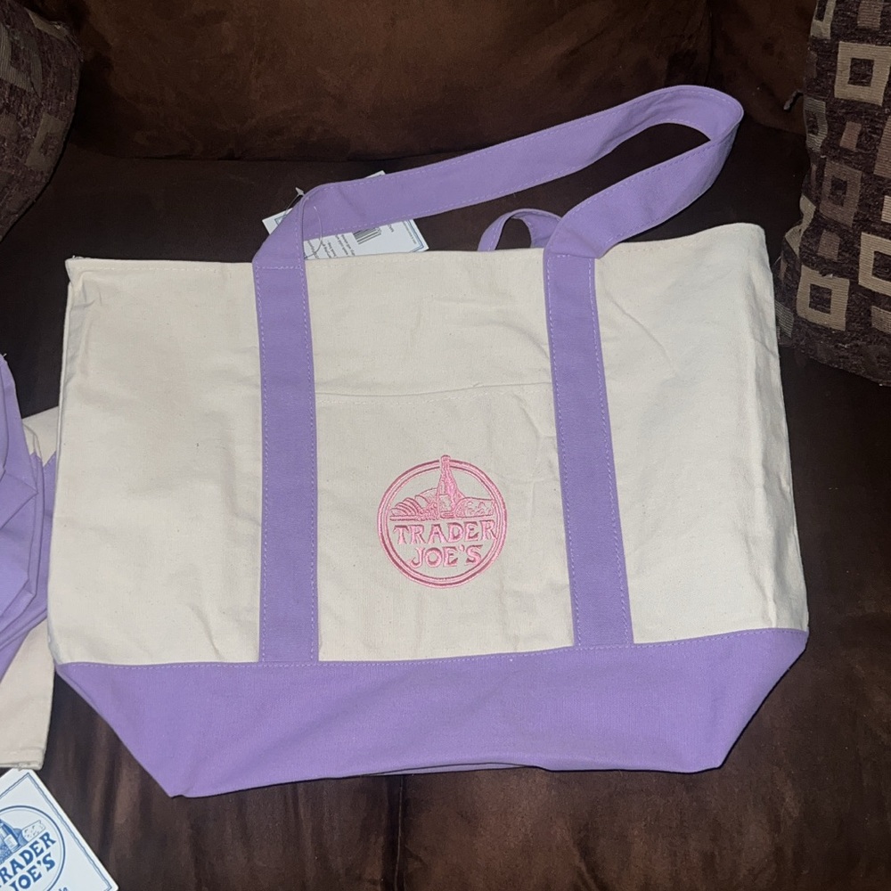 NWT! Trader Joe's Lavender-Trim Canvas Tote (Large Tote) 💜